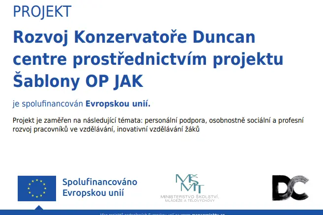 Náhledový obrázek k článku Projekt Rozvoj Konzervatoře Duncan centre prostřednictvím projektu Šablony OP JAK